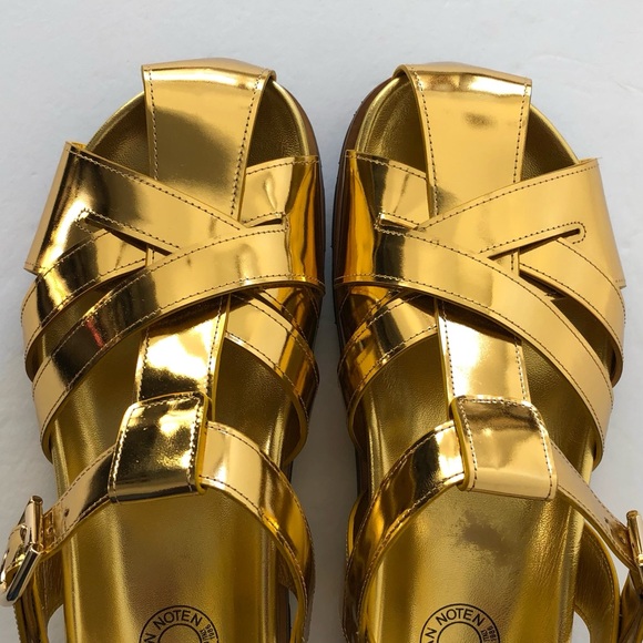 Dries Van Noten Gold Mirror Leather Fisherman Sandals - Picture 6 of 16